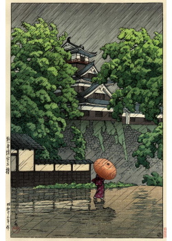 Kawase Hasui - Château de Kumamoto
à Samidare, pluie de mai 1948
 