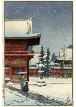 Kawase Hasui - Sanctuaire Nezu 
sous la neige